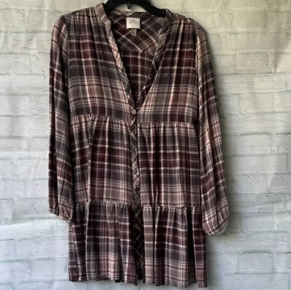 Knox Rose Brown Plaid Long Sleeve Dress